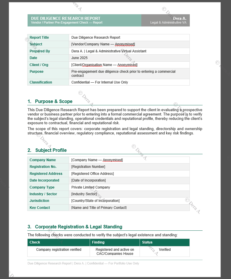 Due Diligence Research Report
